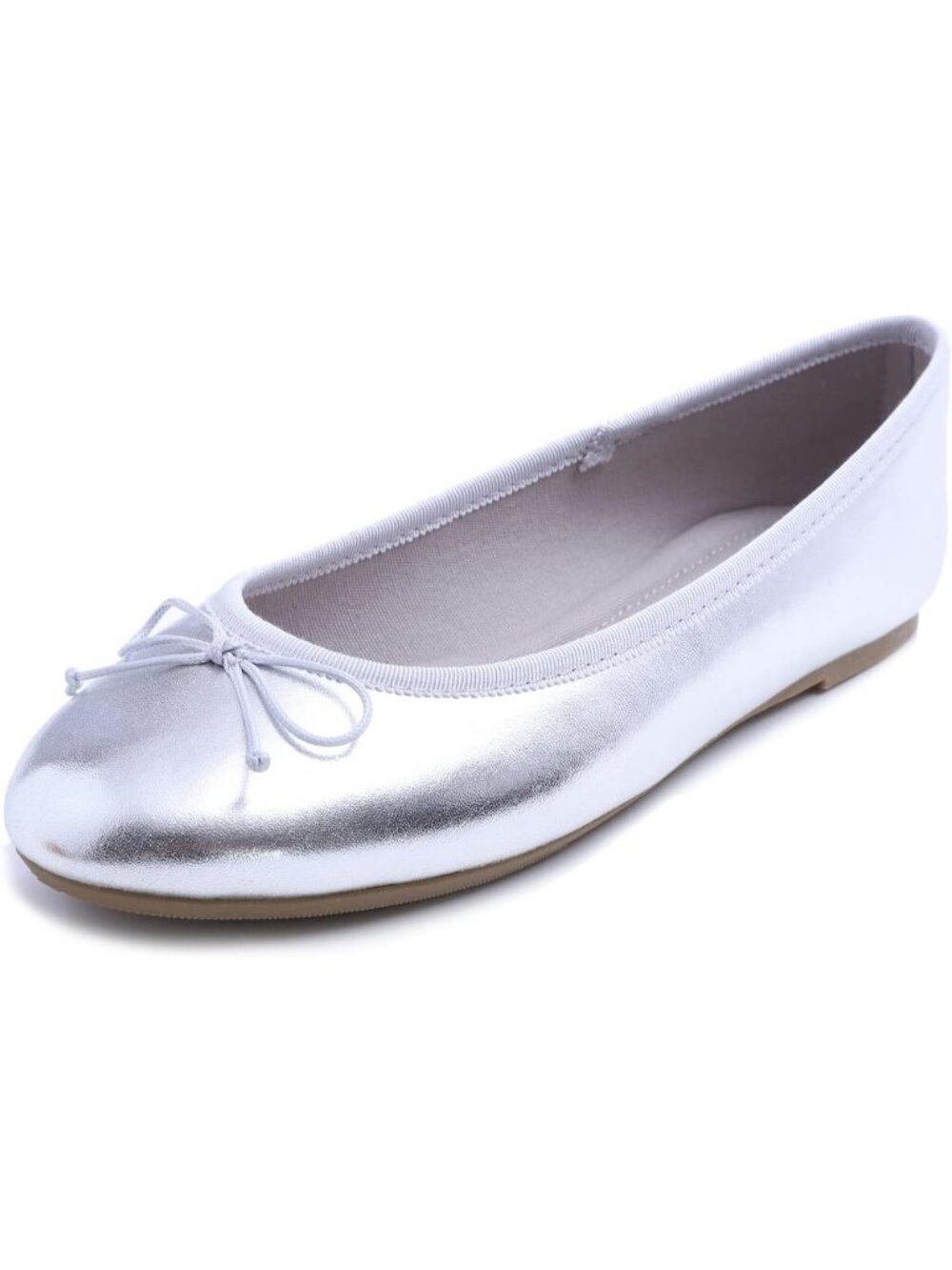 Women's Silver Memory Foam Cushion Insock Pointed Toe Patent Ballet Flats